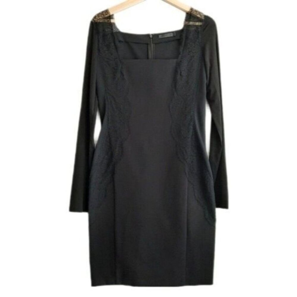 DONNA KARAN \ Italy Long Sleeve LBD Black Lace Detail Dress Sz 8